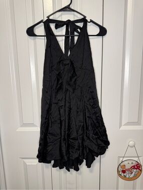Stone Cold Fox Black Satin Like Halter Dress Size Small